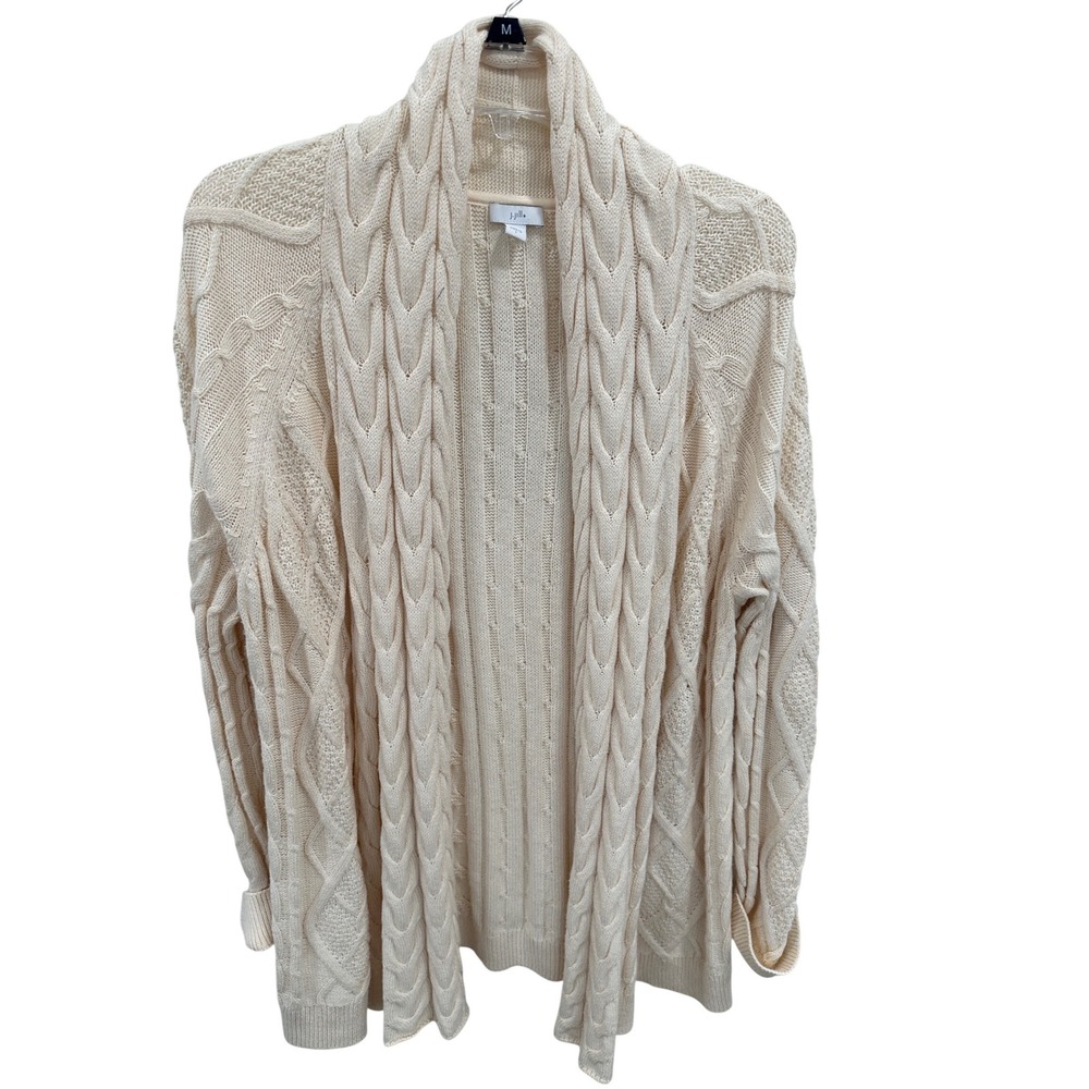 J. Jill Womens Cream Cable Knit Open Front Shawl Collar‎ Cardigan Sweater Large